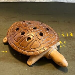 Vintage Terracotta Turtle Figurine Perforated Shell Flower Frog Incense Burner
